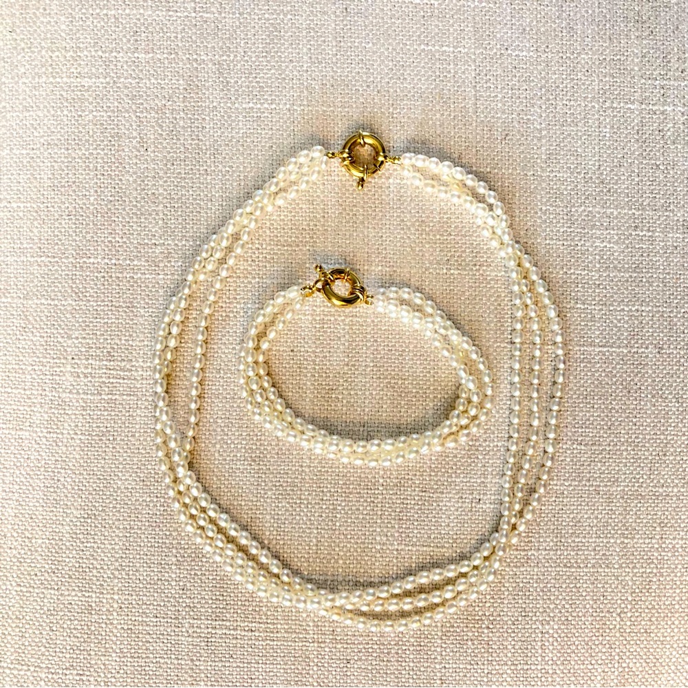Vintage Double Strand Pearl Choker & Bracelet